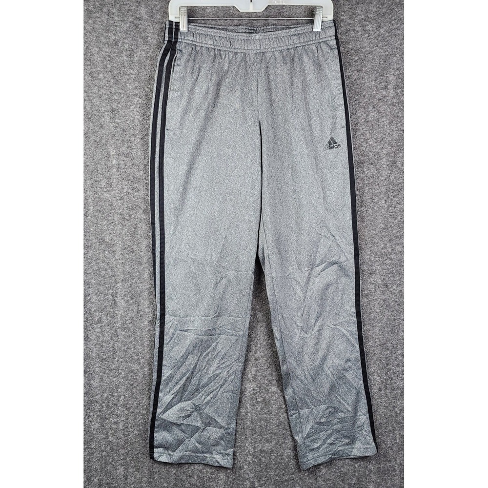 Adidas‎ Track Pants Mens Medium Grey Black 3 Stripe Heathered Activewear